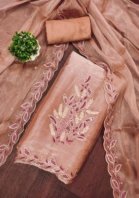 Coral Embroidered Silk Dress Material