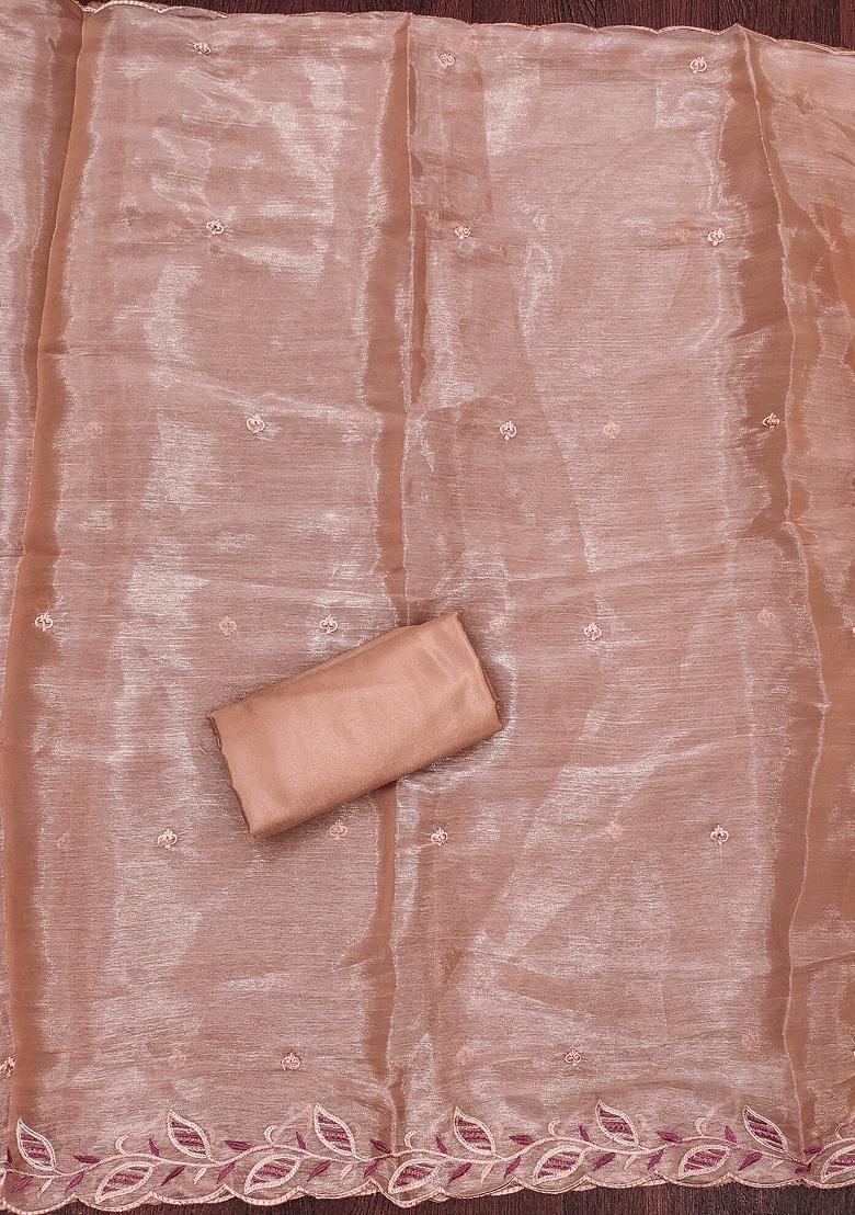 Coral Embroidered Silk Dress Material