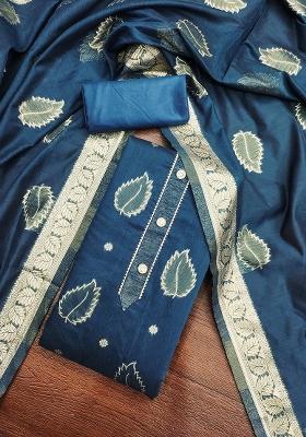 Blue Zari Silk Dress Material