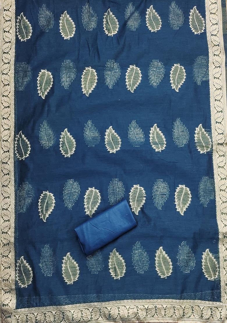 Blue Zari Silk Dress Material