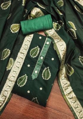 Green Zari Silk Dress Material