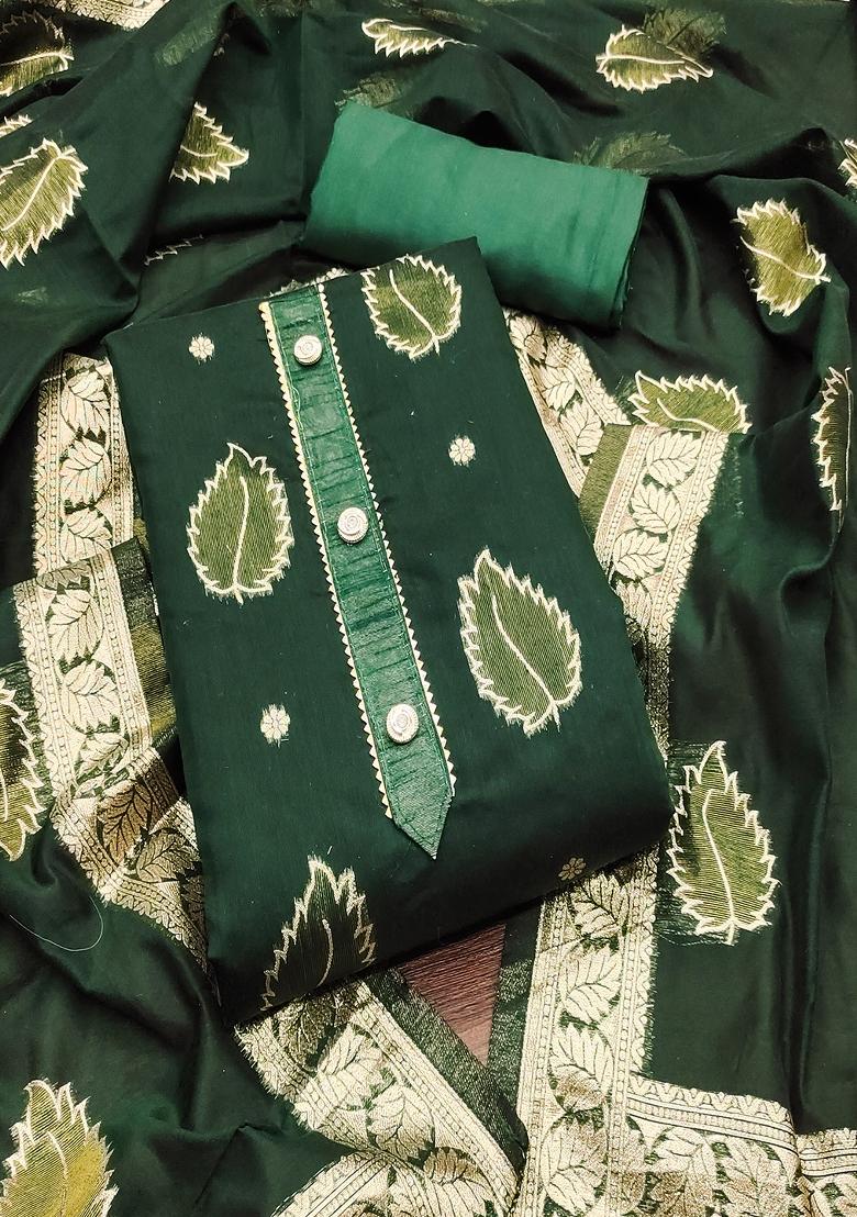 Green Zari Silk Dress Material