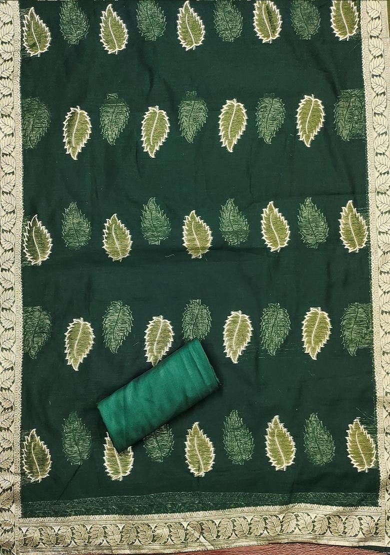 Green Zari Silk Dress Material