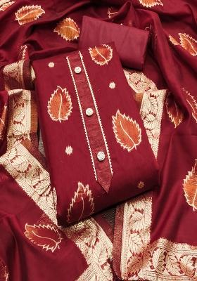 Maroon Zari Silk Dress Material