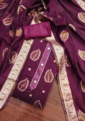Purple Zari Silk Dress Material