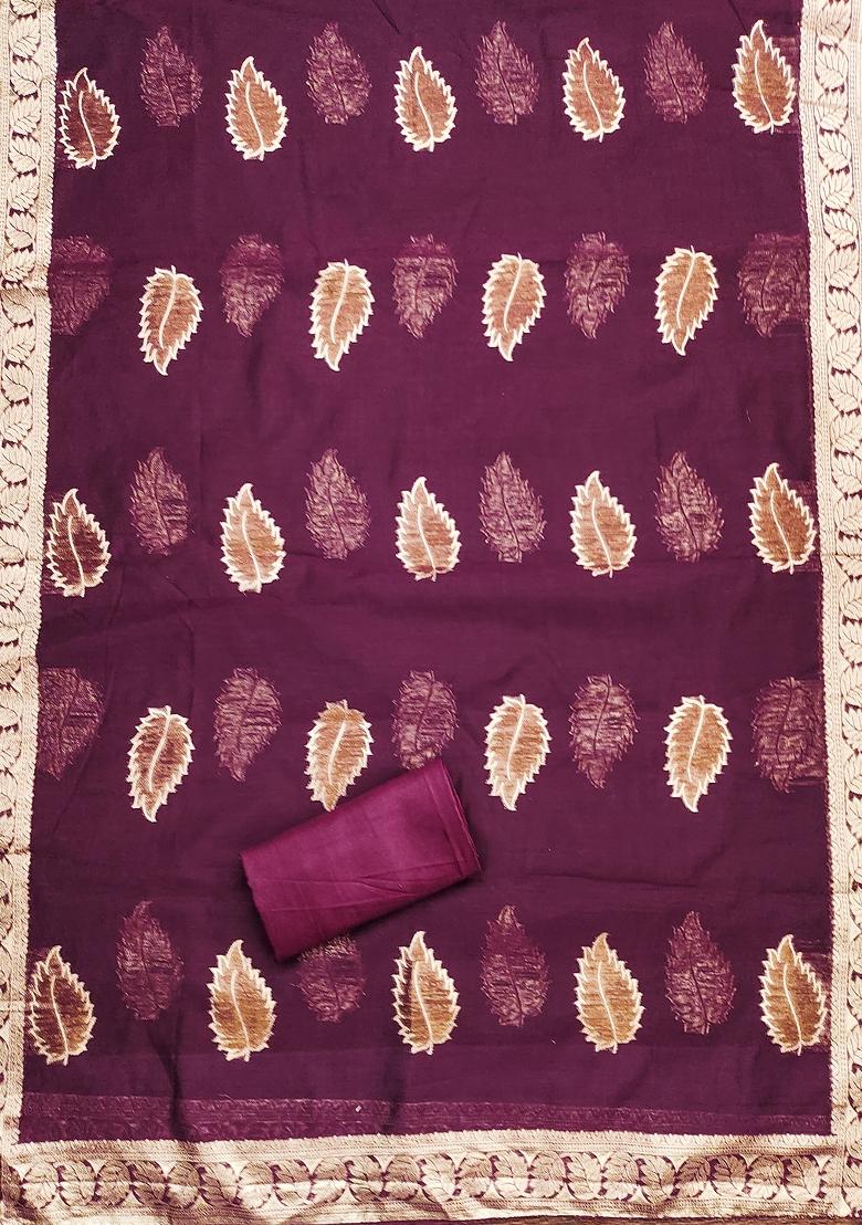 Purple Zari Silk Dress Material