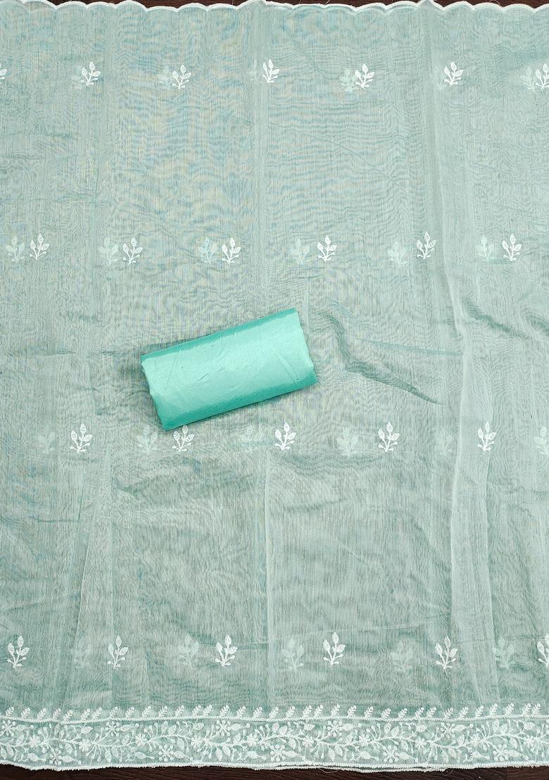 Lime Green Embroidered Vichitra Silk Dress Material