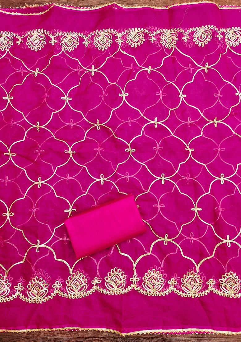 Fuchsia Pink Zari Organza Dress Material