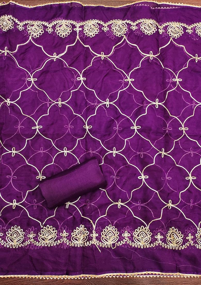 Purple Zari Organza Dress Material