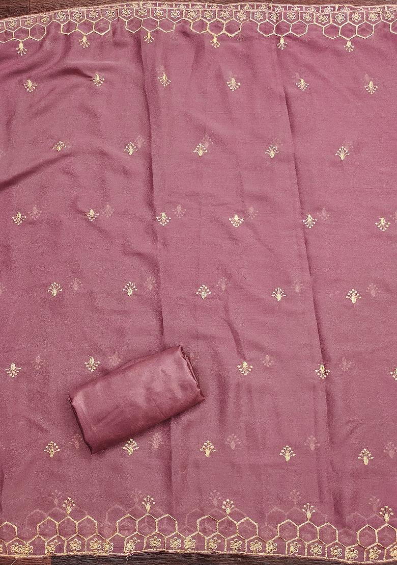 Coral Embroidered Georgette Dress Material