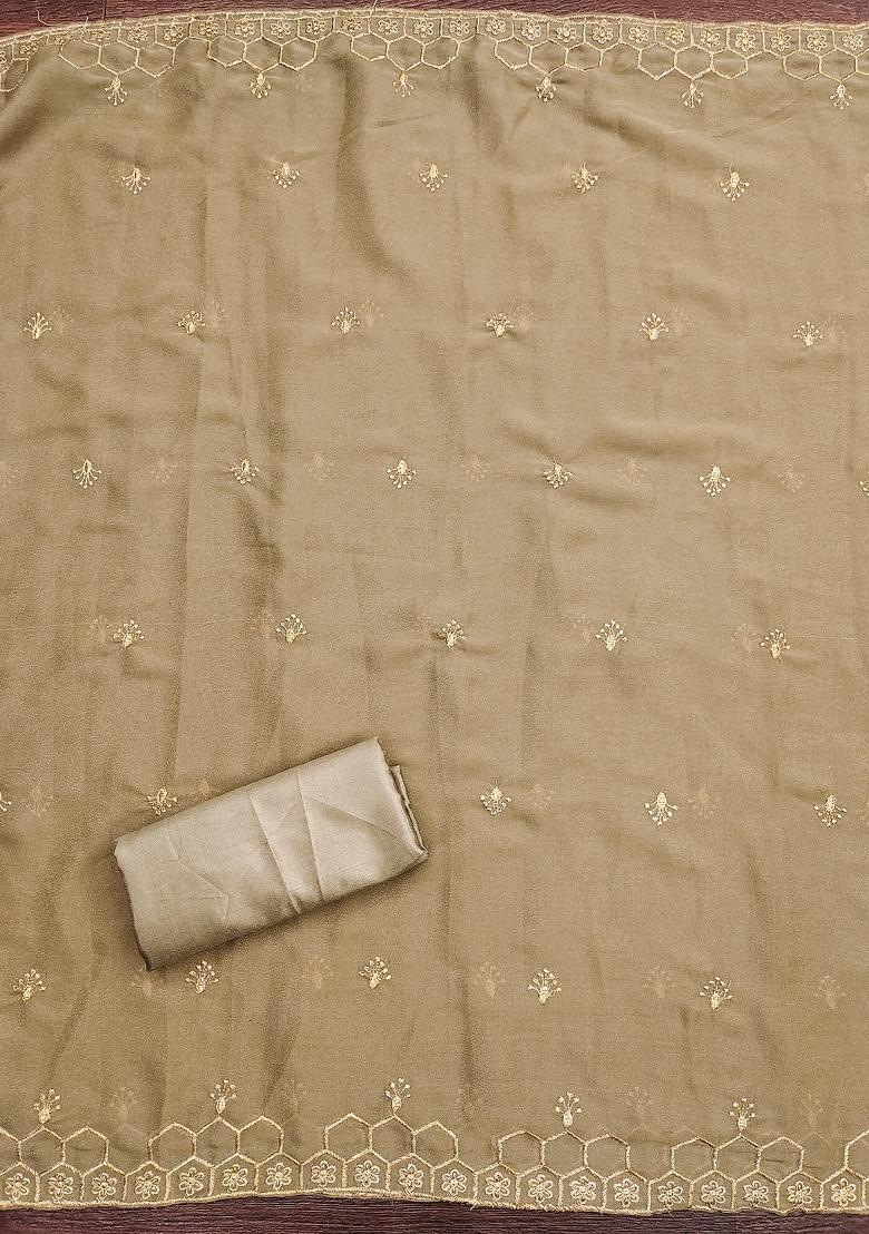 Olive Embroidered Georgette Dress Material