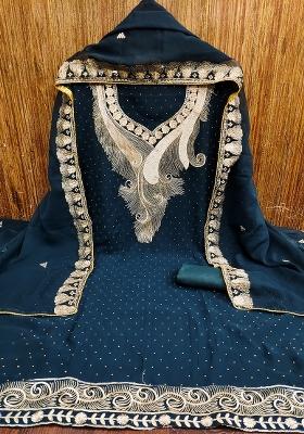 Turquoise Blue Embroidered Georgette Dress Material