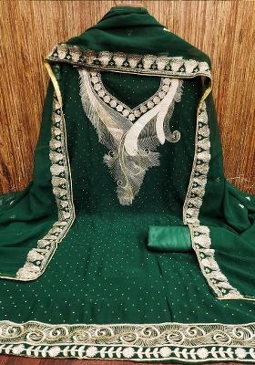 Green Embroidered Georgette Dress Material