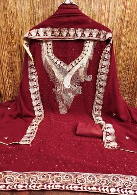 Red Embroidered Georgette Dress Material