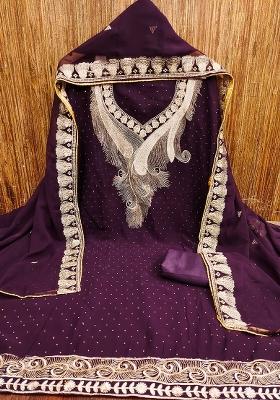 Purple Embroidered Georgette Dress Material