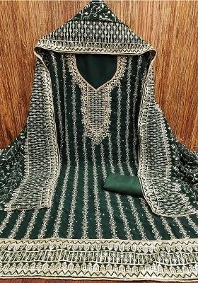 Green Embroidered Georgette Dress Material