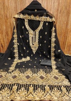 Black Embroidered Georgette Dress Material