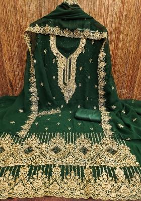 Green Embroidered Georgette Dress Material