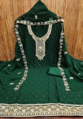 Green Embroidered Georgette Dress Material