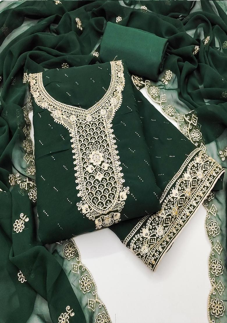 Green Embroidered Georgette Dress Material