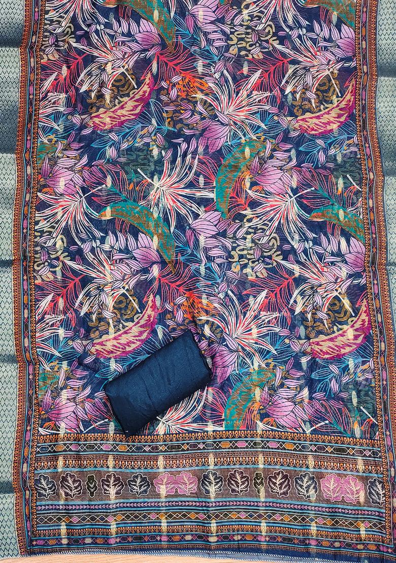 Blue Floral Cotton Dress Material