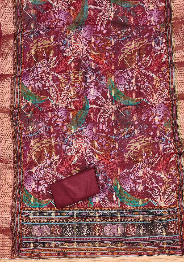 Maroon Floral Cotton Dress Material