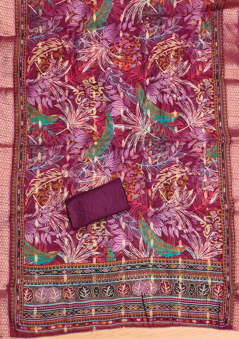 Purple Floral Cotton Dress Material