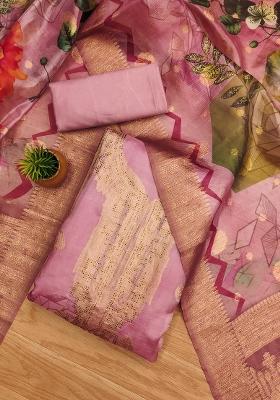 Pink Embellished Organza Dress Material