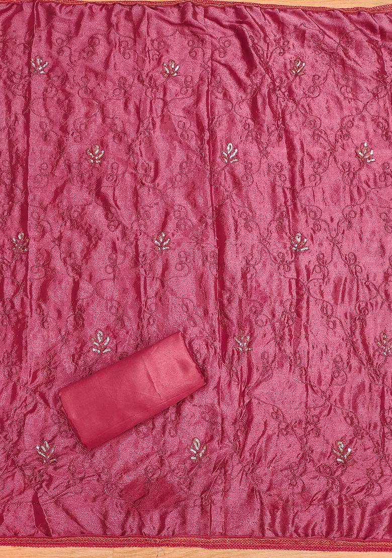 Brown Embroidered Cotton Dress Material