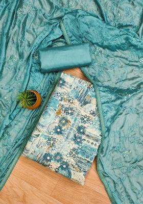 Lime Green Embroidered Cotton Dress Material