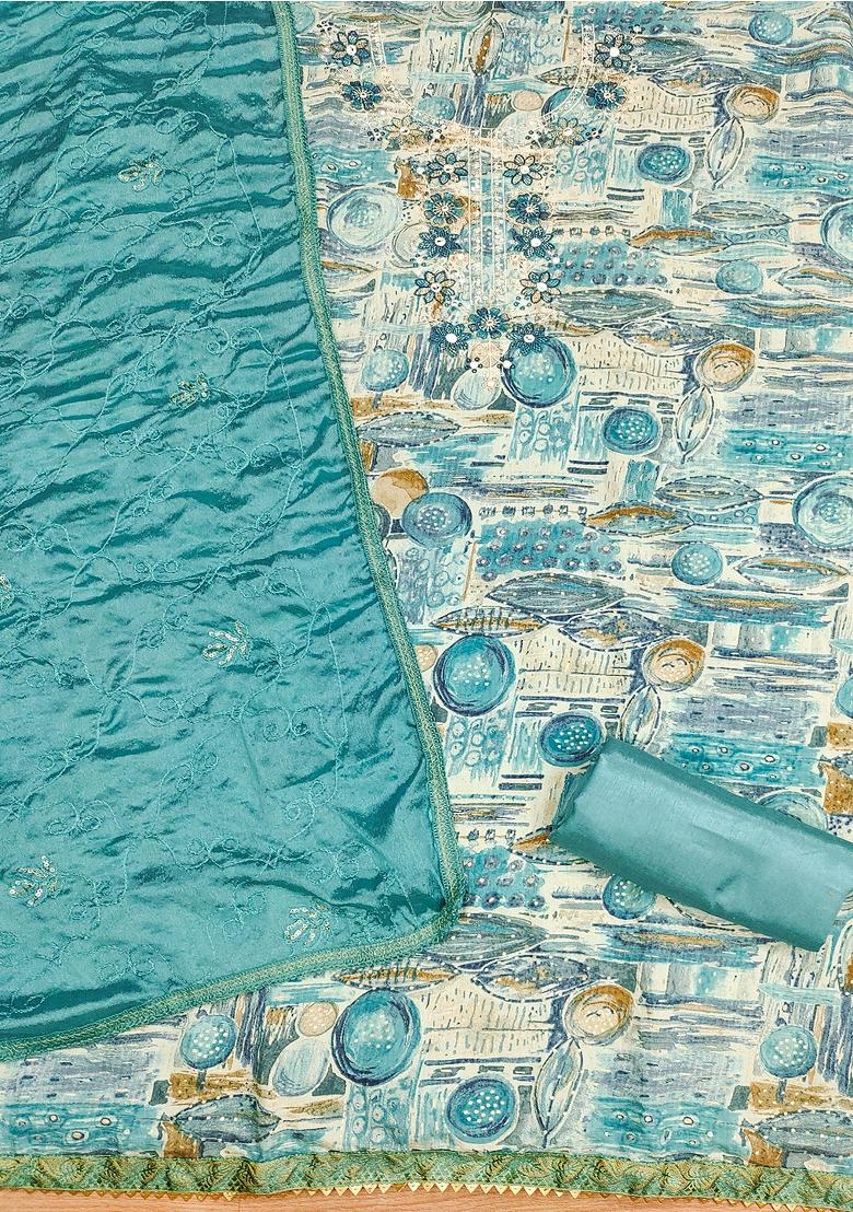 Lime Green Embroidered Cotton Dress Material