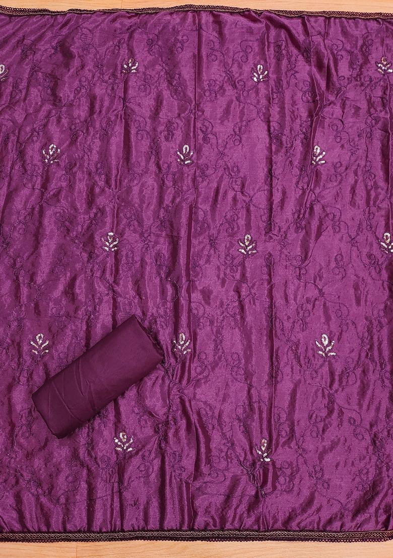 Purple Embroidered Cotton Dress Material