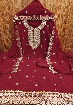 Maroon Embroidered Georgette Dress Material