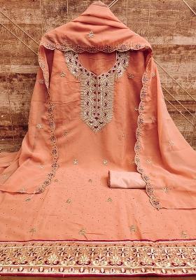 Orange Embroidered Georgette Dress Material