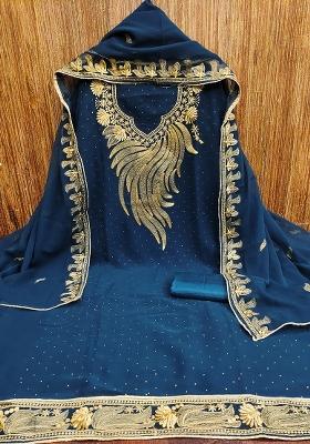 Blue Embroidered Georgette Dress Material