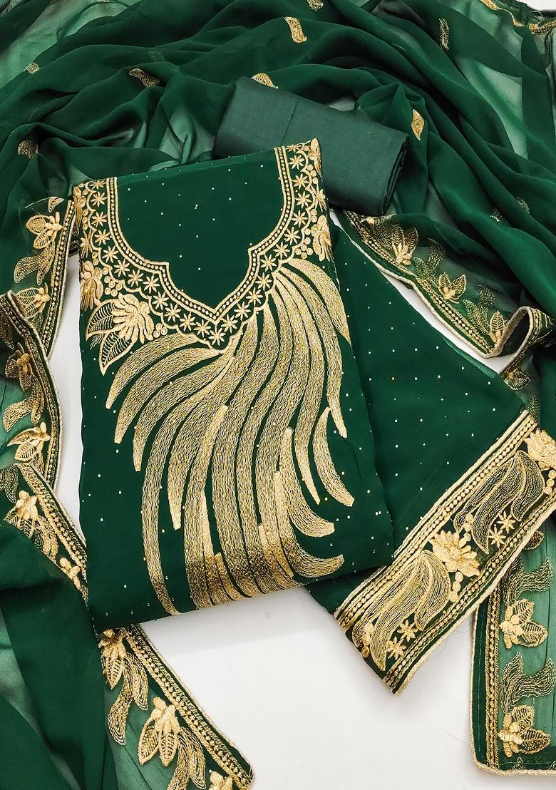 Green Embroidered Georgette Dress Material