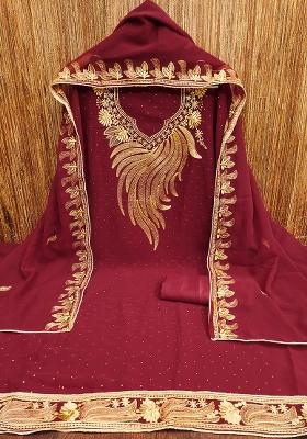 Maroon Embroidered Georgette Dress Material
