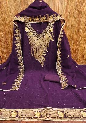 Purple Embroidered Georgette Dress Material