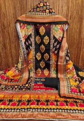 Black Embellished Chinnon Dress Material