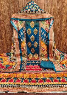 Blue Embellished Chinnon Dress Material