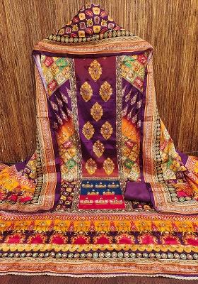 Purple Embellished Chinnon Dress Material