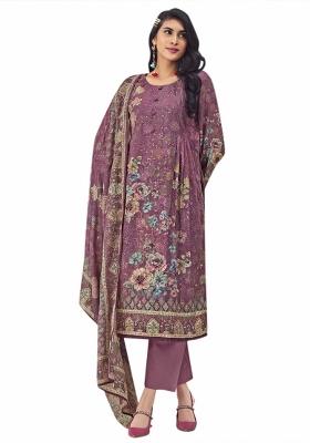 Magenta Embroidered Muslin Dress Material