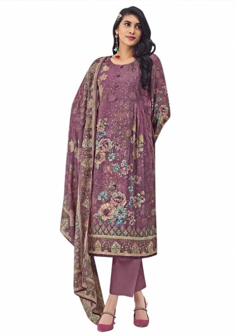 Magenta Embroidered Muslin Dress Material