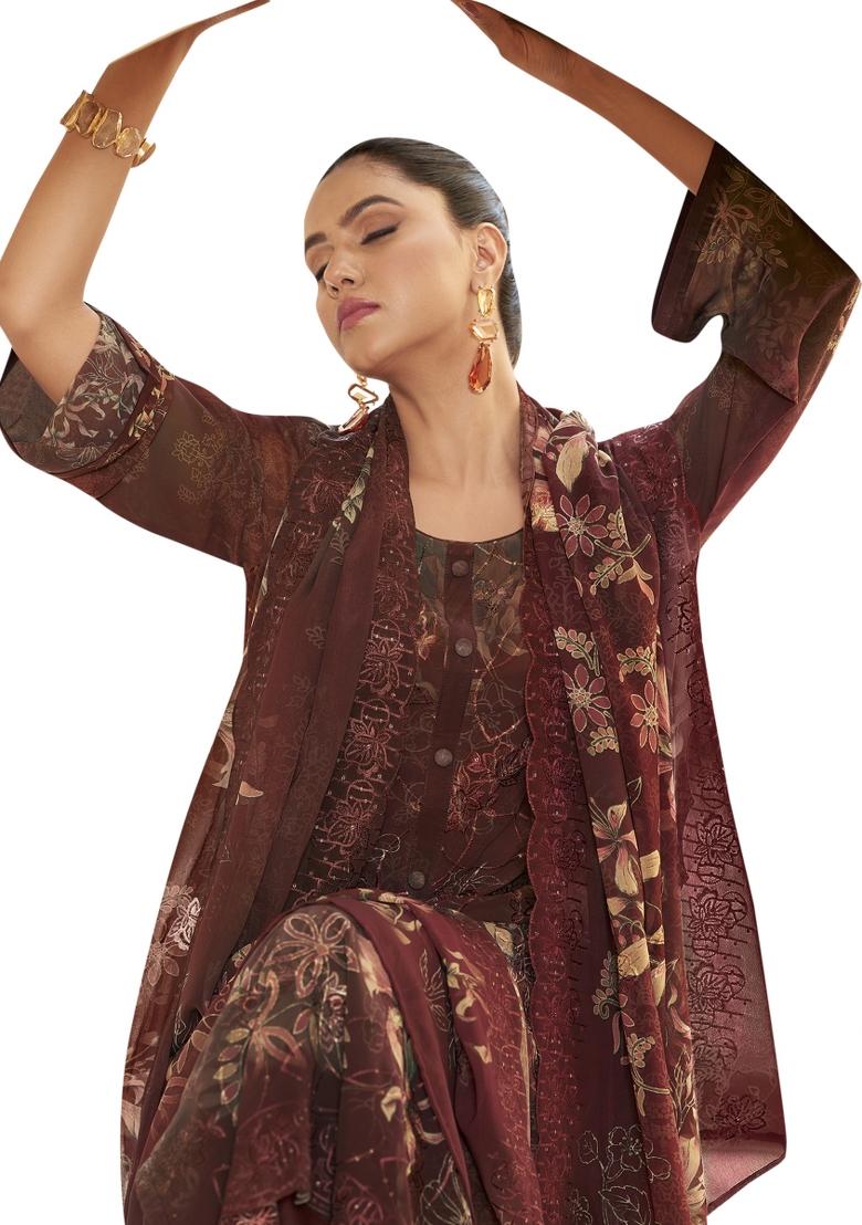 Multi Color Embroidered Organza Dress Material