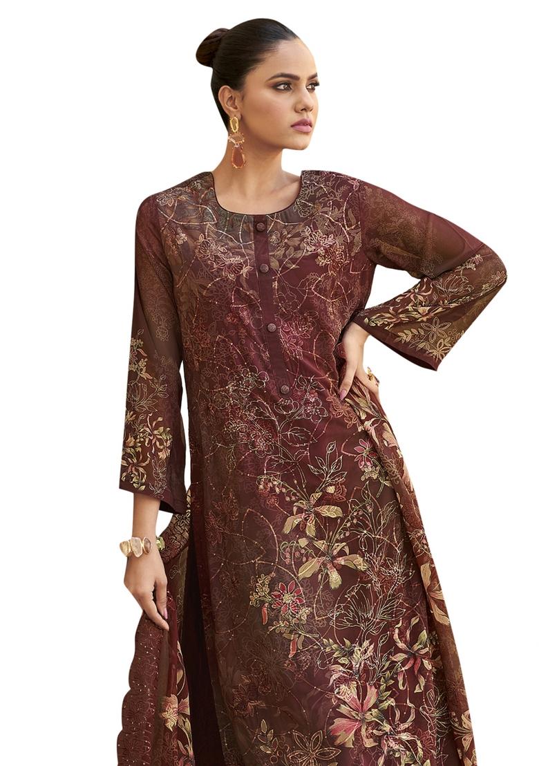 Multi Color Embroidered Organza Dress Material