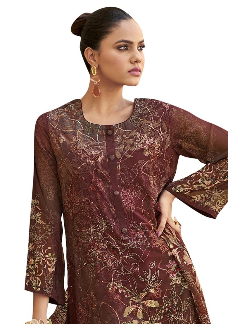 Multi Color Embroidered Organza Dress Material