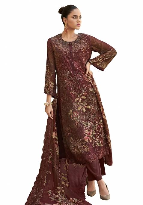 Multi Color Embroidered Organza Dress Material