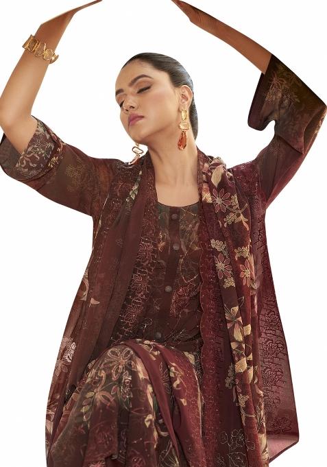 Multi Color Embroidered Organza Dress Material