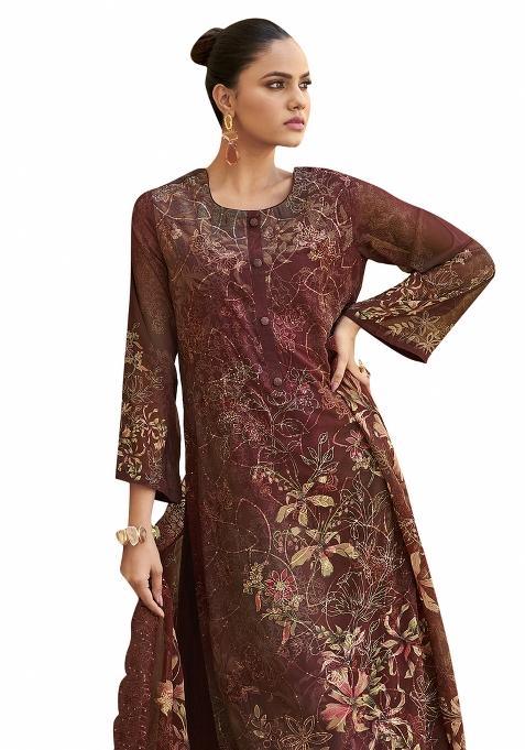 Multi Color Embroidered Organza Dress Material