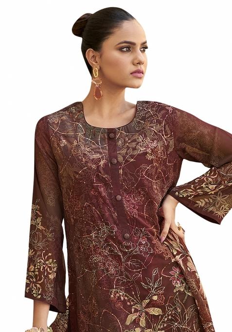 Multi Color Embroidered Organza Dress Material